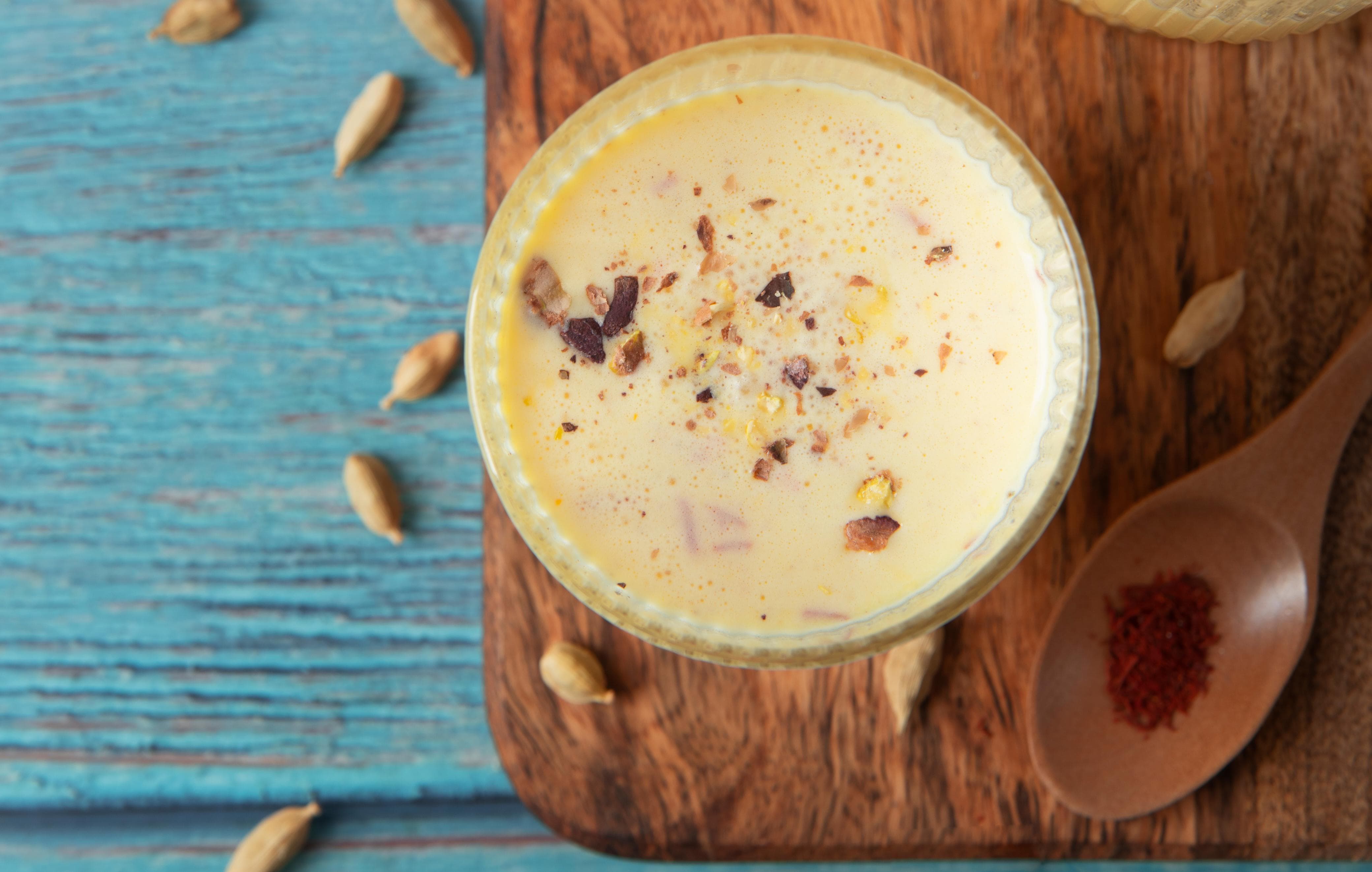 Thandai- Almond milk made jn traditional Indian way.